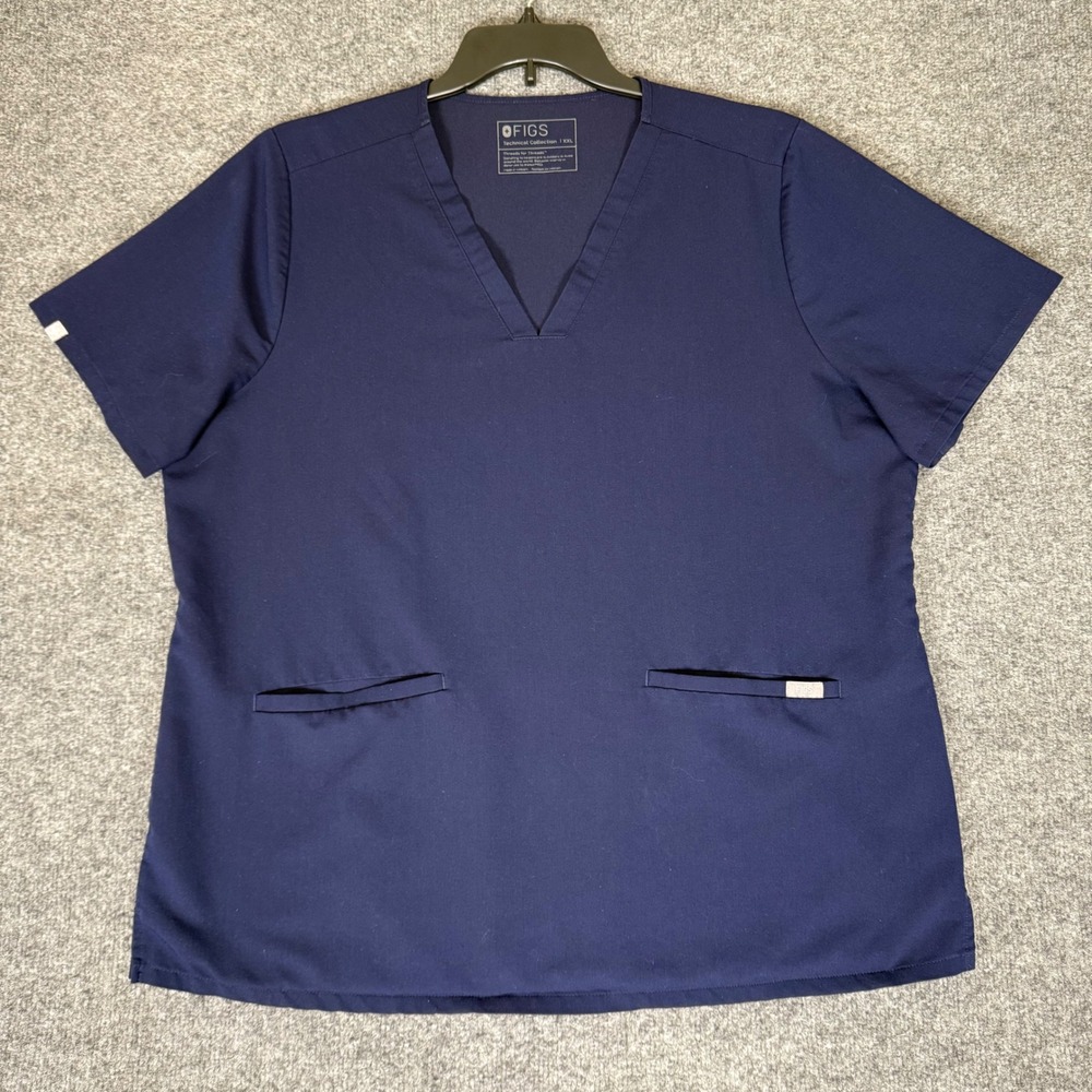 FIGS Casma Scrub Top V-Neck Short‎ Sleeve Medical Nursing Navy Blue Womens XXL
